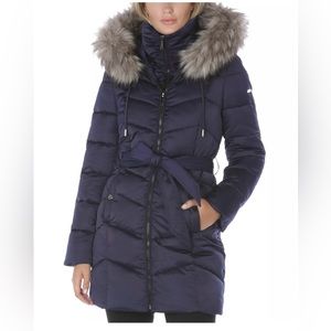 LN $368 Laundry by Shelli Segal Heavy Winter Belted Coat w/ Hood Size Small